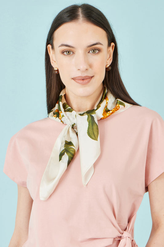 Yumi Ivory100% Silk Botanical Rose Print Scarf ACC SCARF Yumi