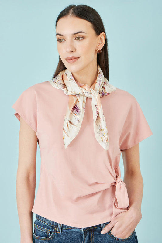 Yumi Ivory 100% Silk Delicate Floral Print Scarf ACC SCARF Yumi