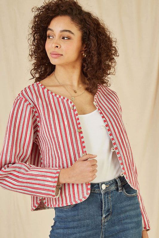 Yumi White Floral Print Reversible Cotton Cropped Quilted Jacket Yumi