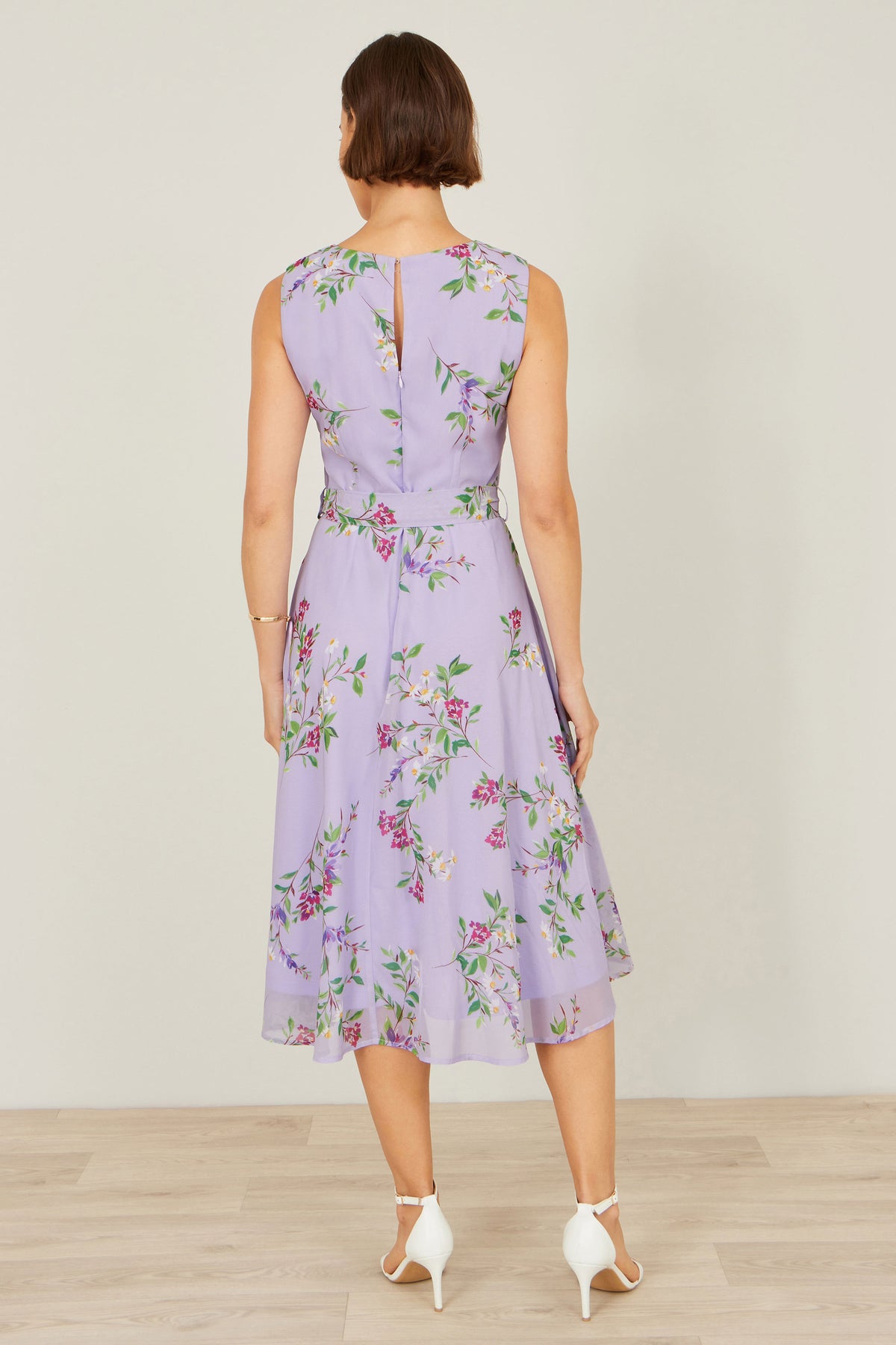 Yumi Lilac Floral Print Midi Skater Dress Dress Occasion Yumi