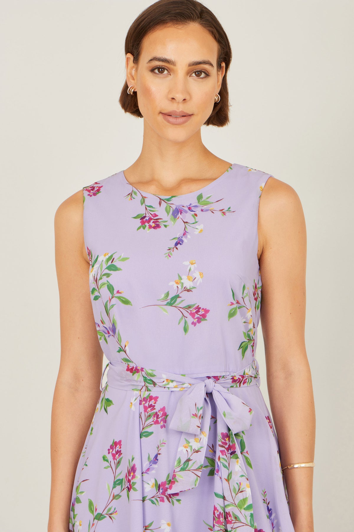 Yumi Lilac Floral Print Midi Skater Dress Dress Occasion Yumi