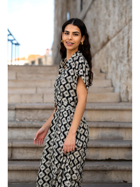 Yumi Black Viscose Midi Shirt Dress With Matching Belt Yumi