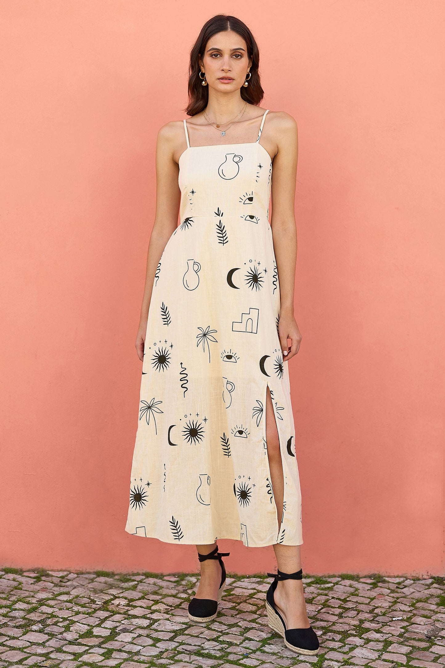 Yumi Ivory Mystic Print Midi Sundress Beachwear Yumi