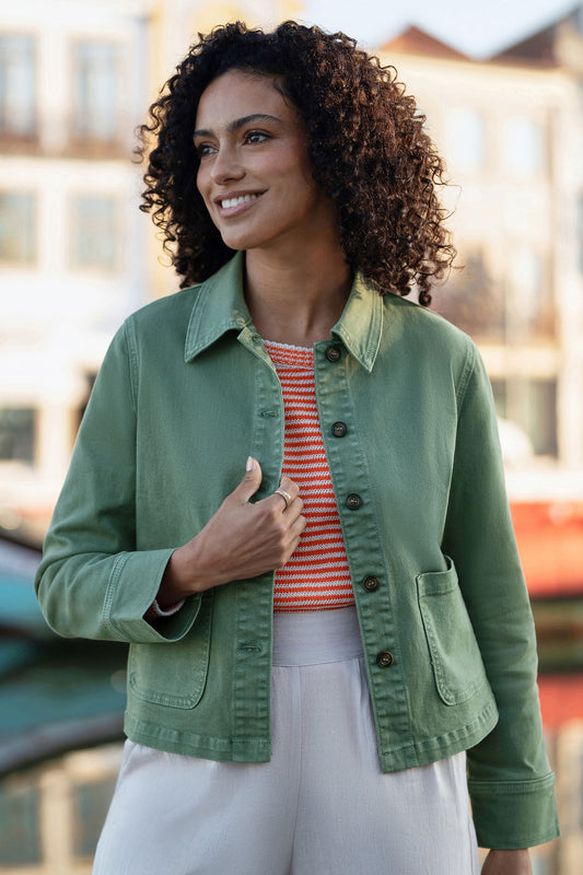 Yumi Green Canvas Jacket With Patch Pockets Outerwear Yumi