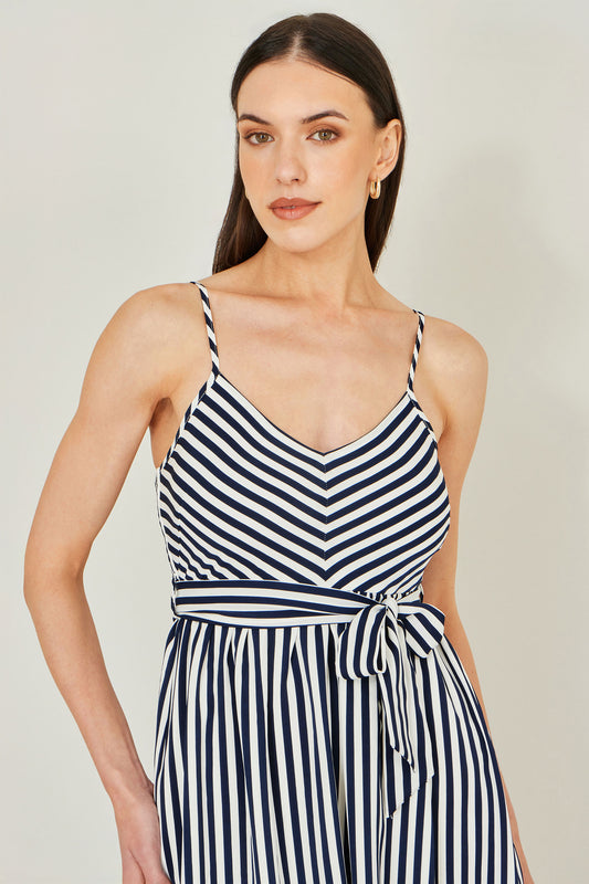 Yumi Navy Stripe Midi Sun Dress Beachwear Yumi