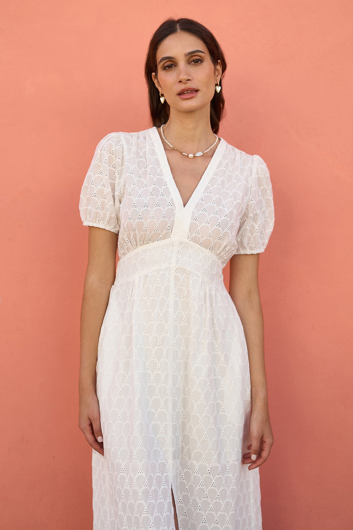 Yumi White Broderie Anglaise Midi Dress With Split Hemline Beachwear Yumi