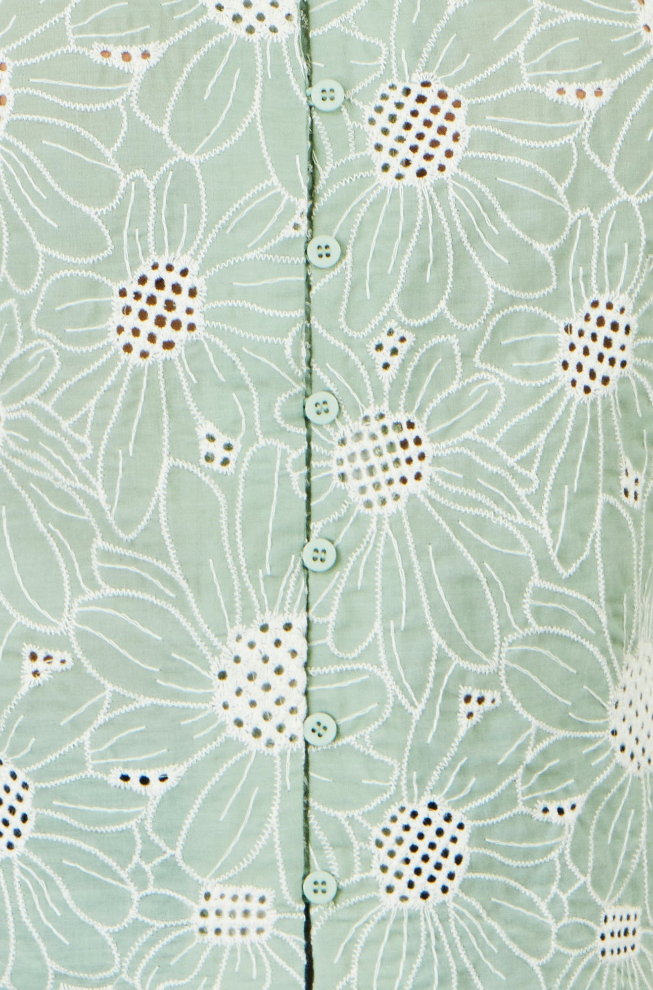 Yumi Green Daisy Broderie Shirt With Fluted Sleeves Tops Yumi