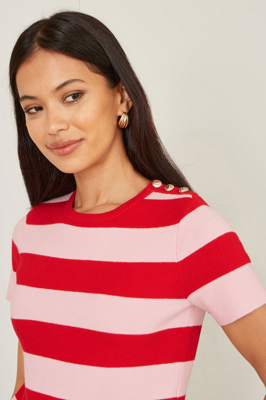 Yumi Red Block Stripe Knitted Top With Button Details Knit Top Yumi