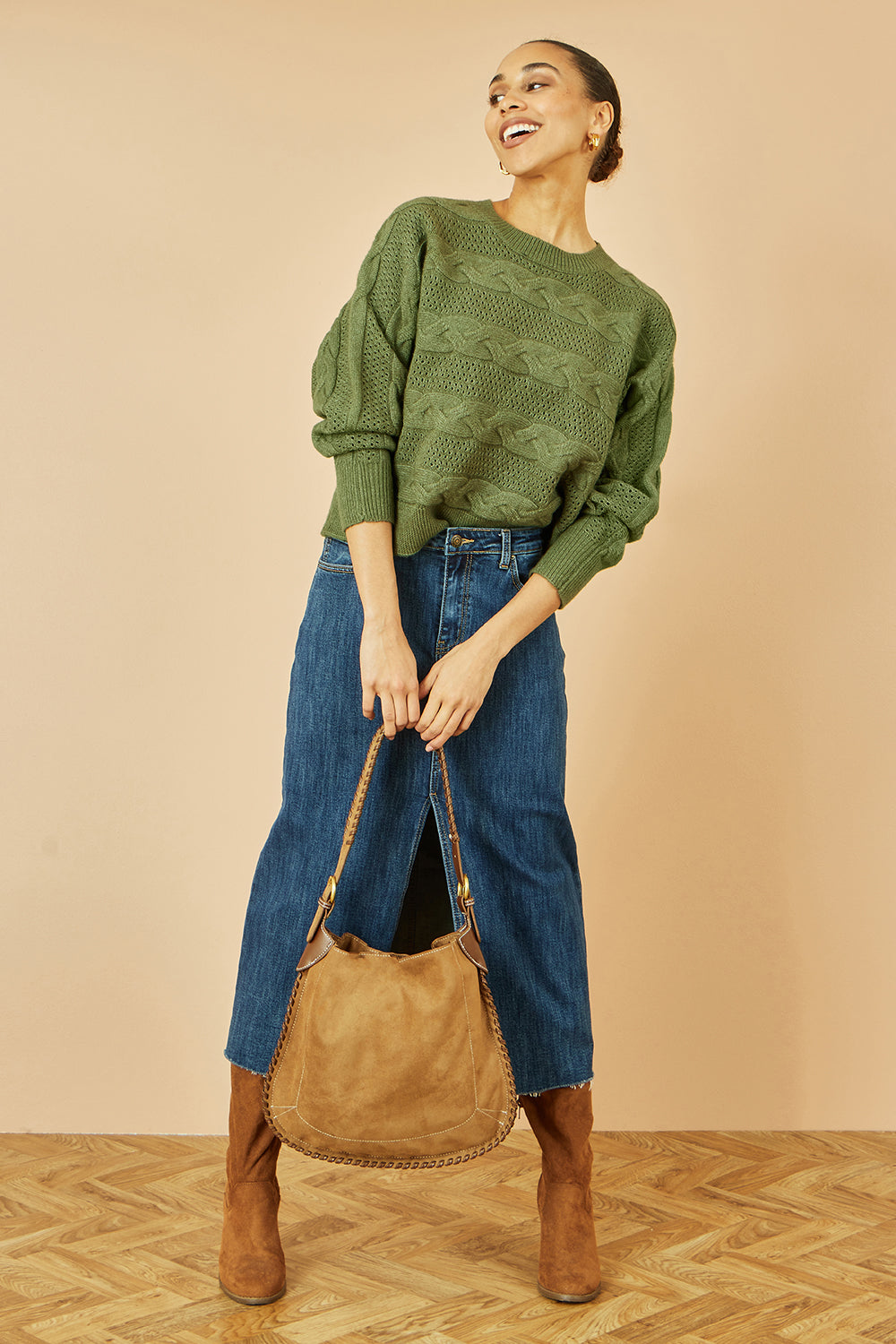 Yumi Green Cable Knit Relaxed Fit Jumper Knit Jumper Yumi