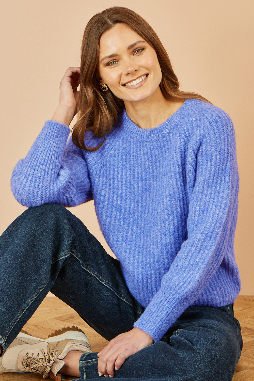 Yumi Blue Knitted Relax Fit Jumper Knit Jumper Yumi