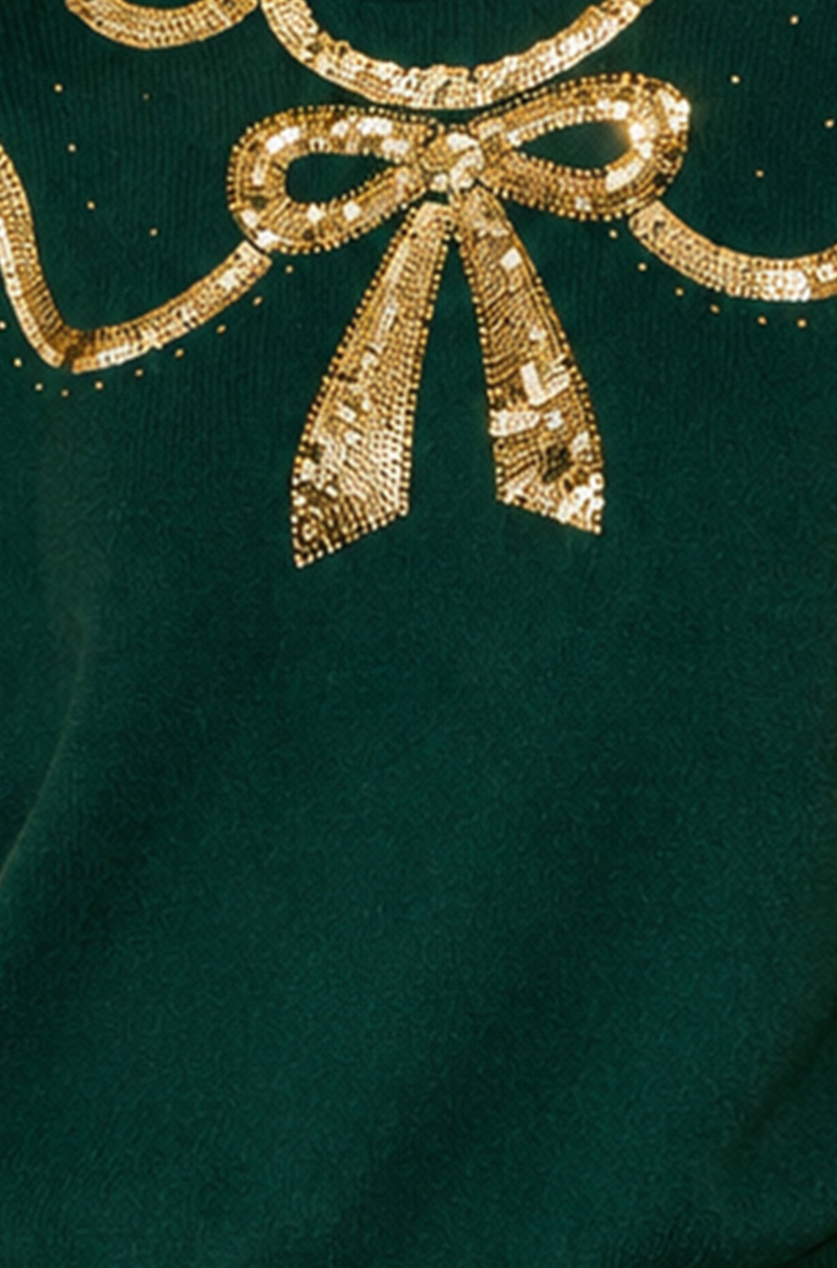 Yumi Green Sequinned Bow Neckline Jumper