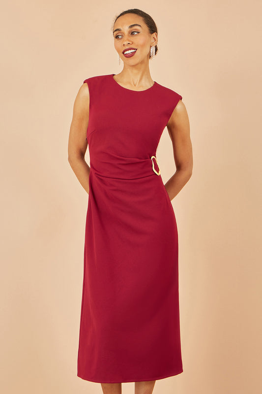 Yumi Burgundy Buckle Detail Ruched Dress Dress Casual Yumi