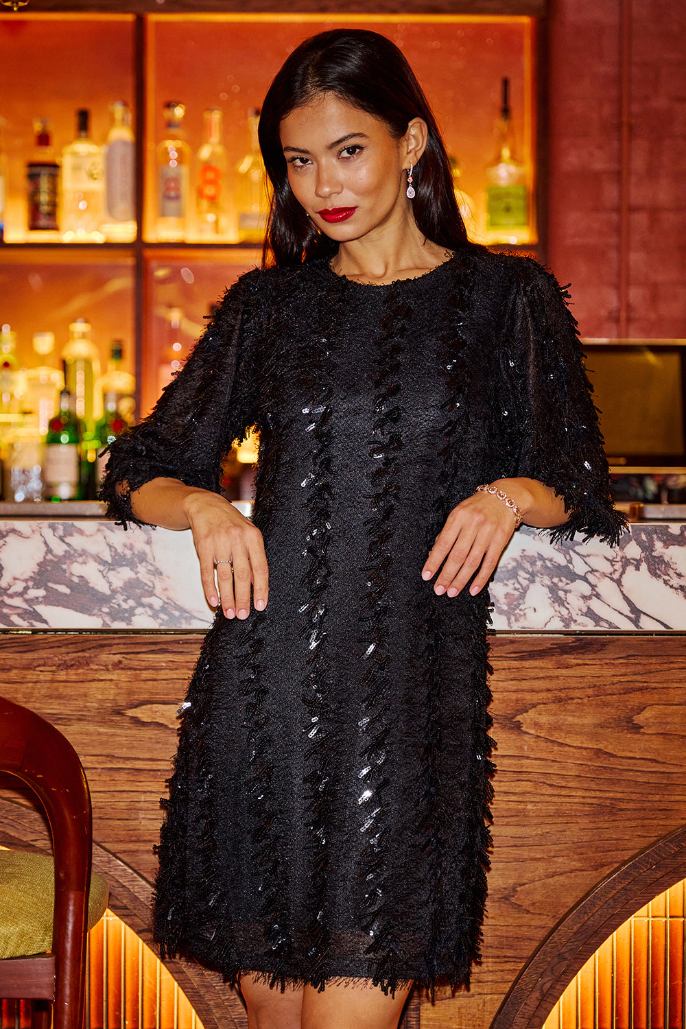 sequin dress tunic Yumi Black Hanging With Balloon Sleeves scoop neck Color:102.4x15.7x29.7 inch / 260x40x75.5 cm / Rich Dark Walnut Color / 1 m makeup table + 1.5 m nine bucket cabinet Mac Duggal Women's Strapless AESR24