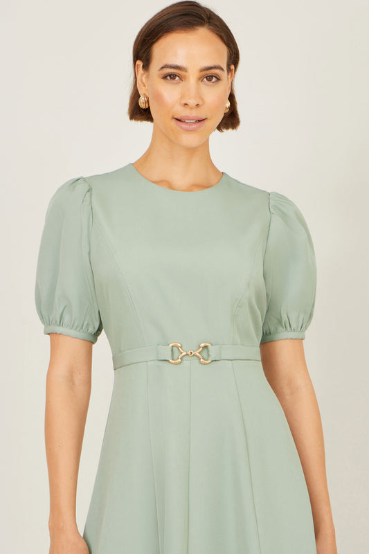 Yumi Mint Skater Dress With Puff Sleeves And Buckle Detail Dress Occasion Yumi