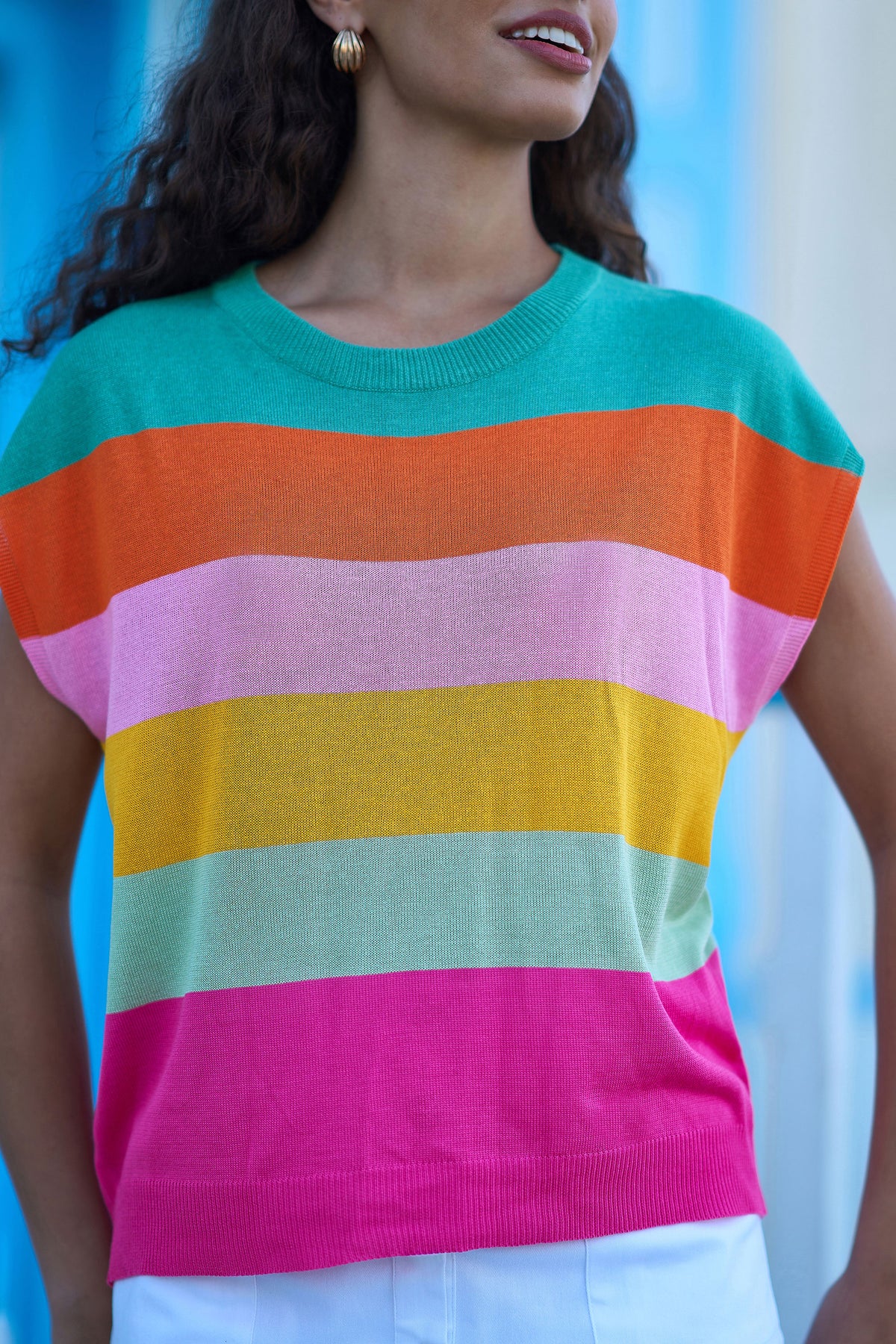 Yumi Multicolour Block Stripe Relaxed Knitted Top Knit Top Yumi