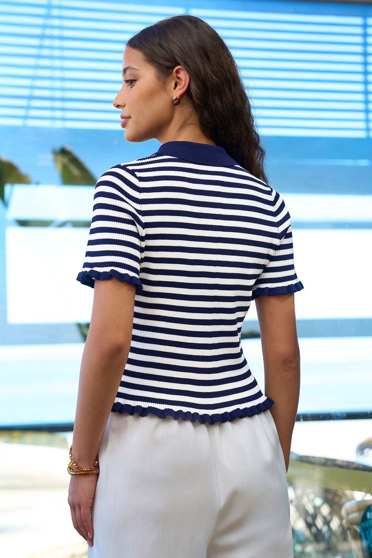Yumi Navy Nautical Striped Knitted Top Knit Top Yumi