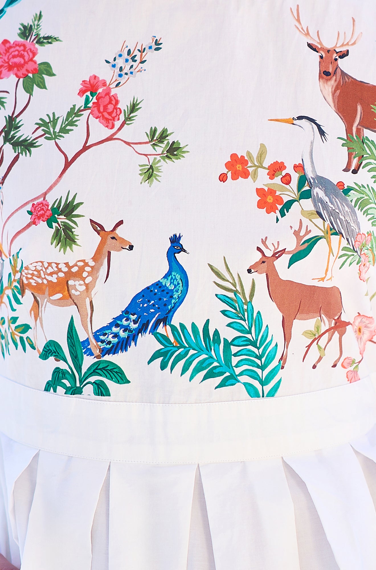 Yumi White Woodland Animal Print Cotton Midi Skater Dress Dress Casual Yumi