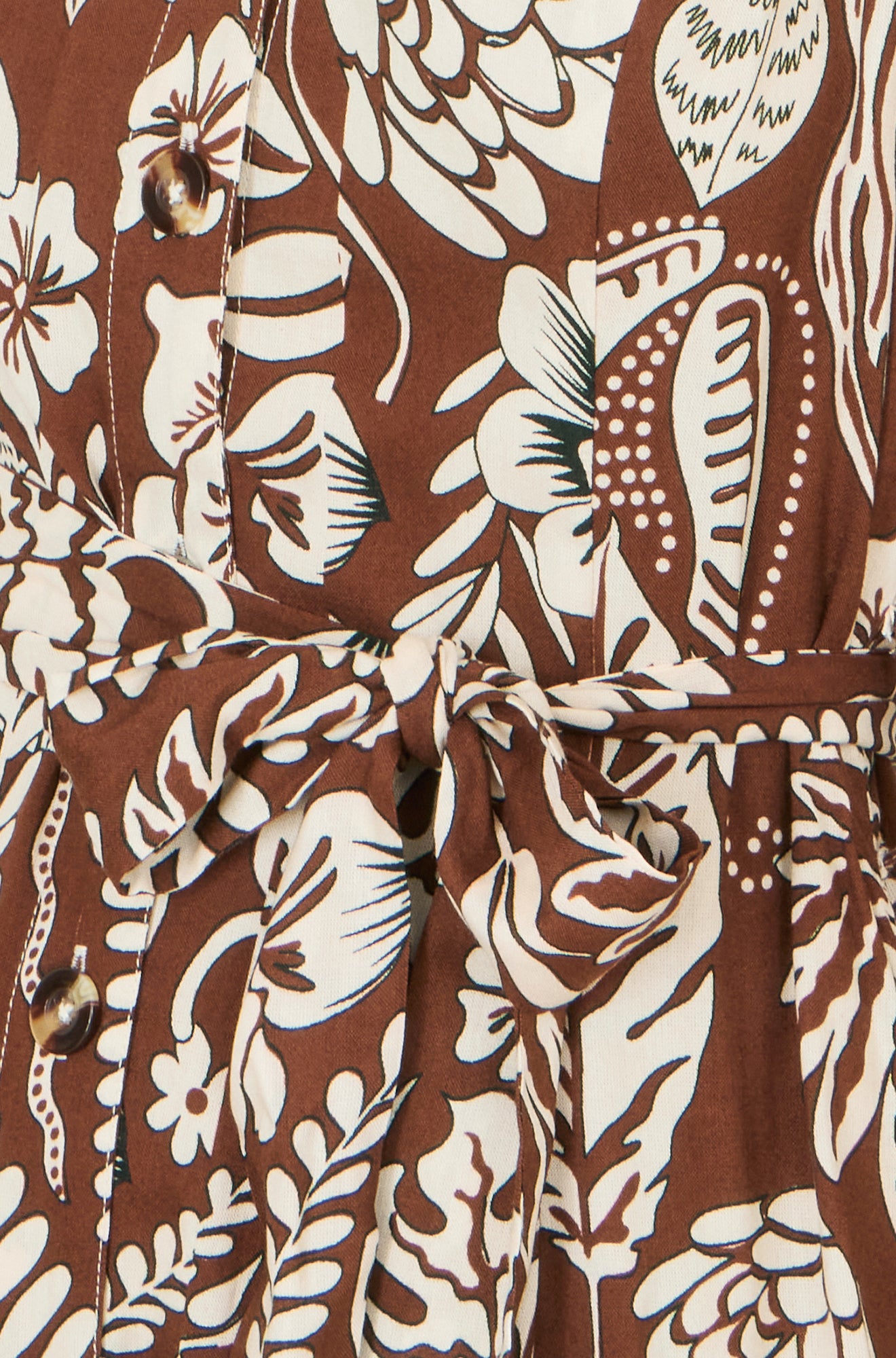 Yumi Brown Leaf Print Shirt Dress Dress Casual Yumi