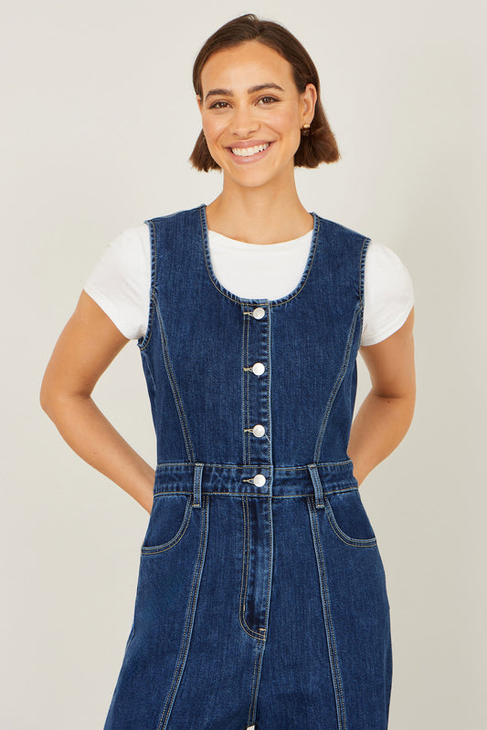 Yumi Blue Denim Stretch Fitted Jumpsuit JUMPSUIT Yumi