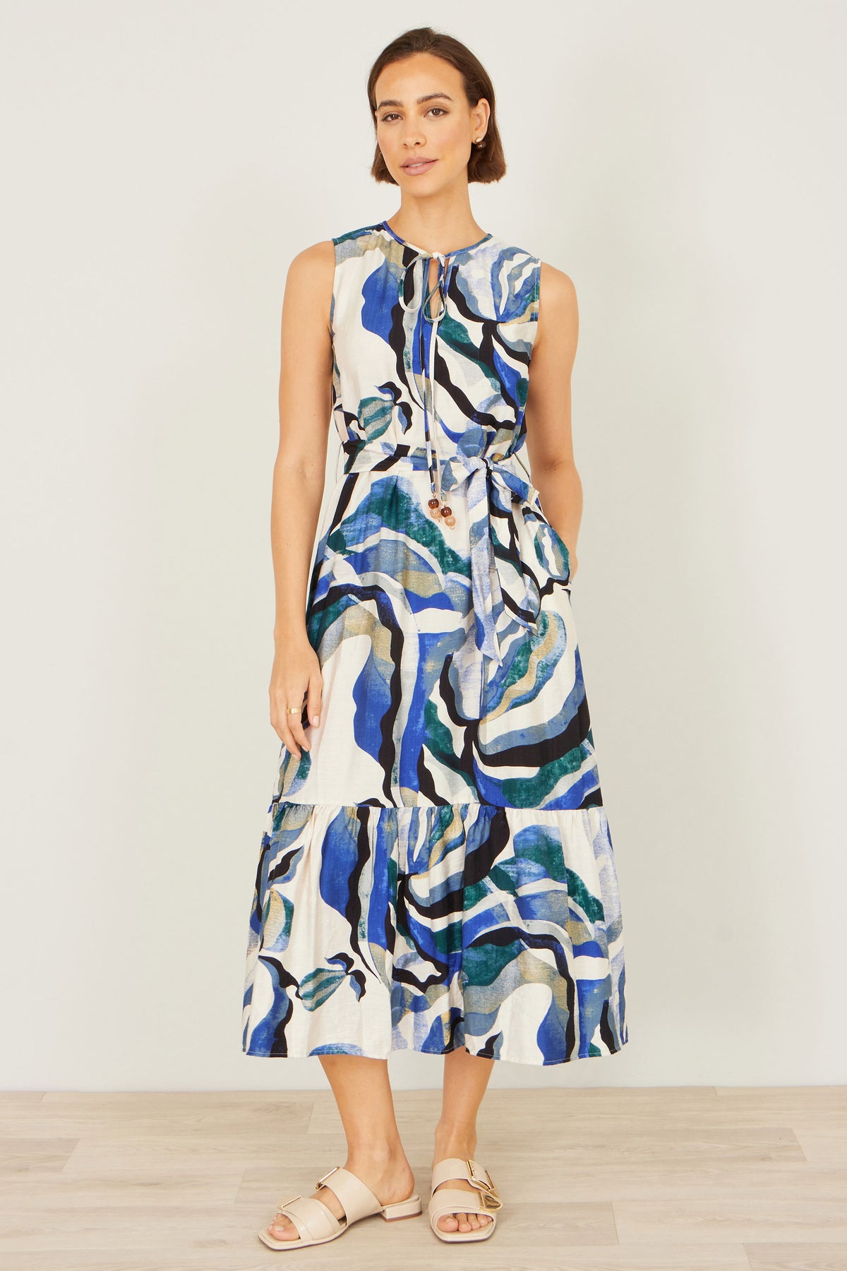 Yumi Blue Viscose Swirl Print Midi Dress Dress Casual Yumi