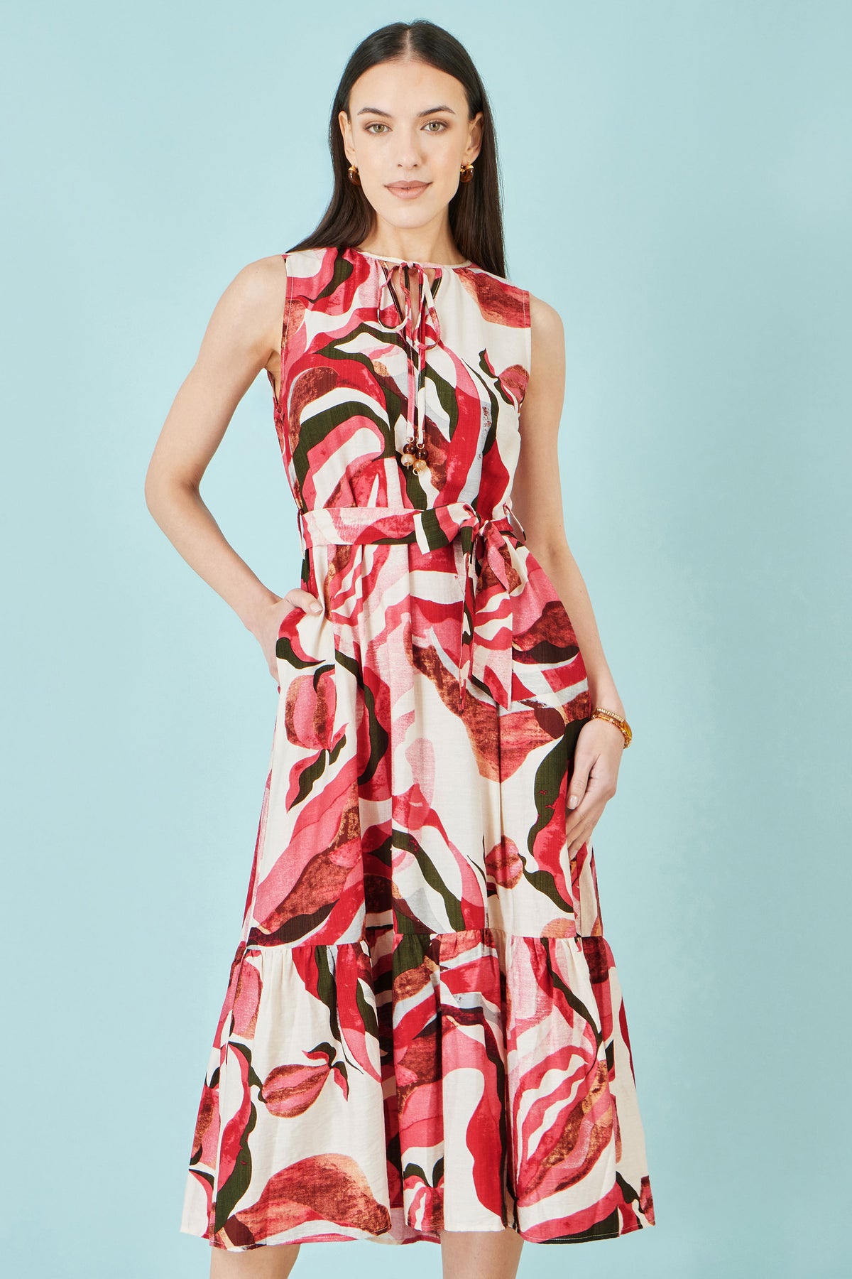 Yumi Pink Viscose Swirl Print Midi Dress Dress Casual Yumi