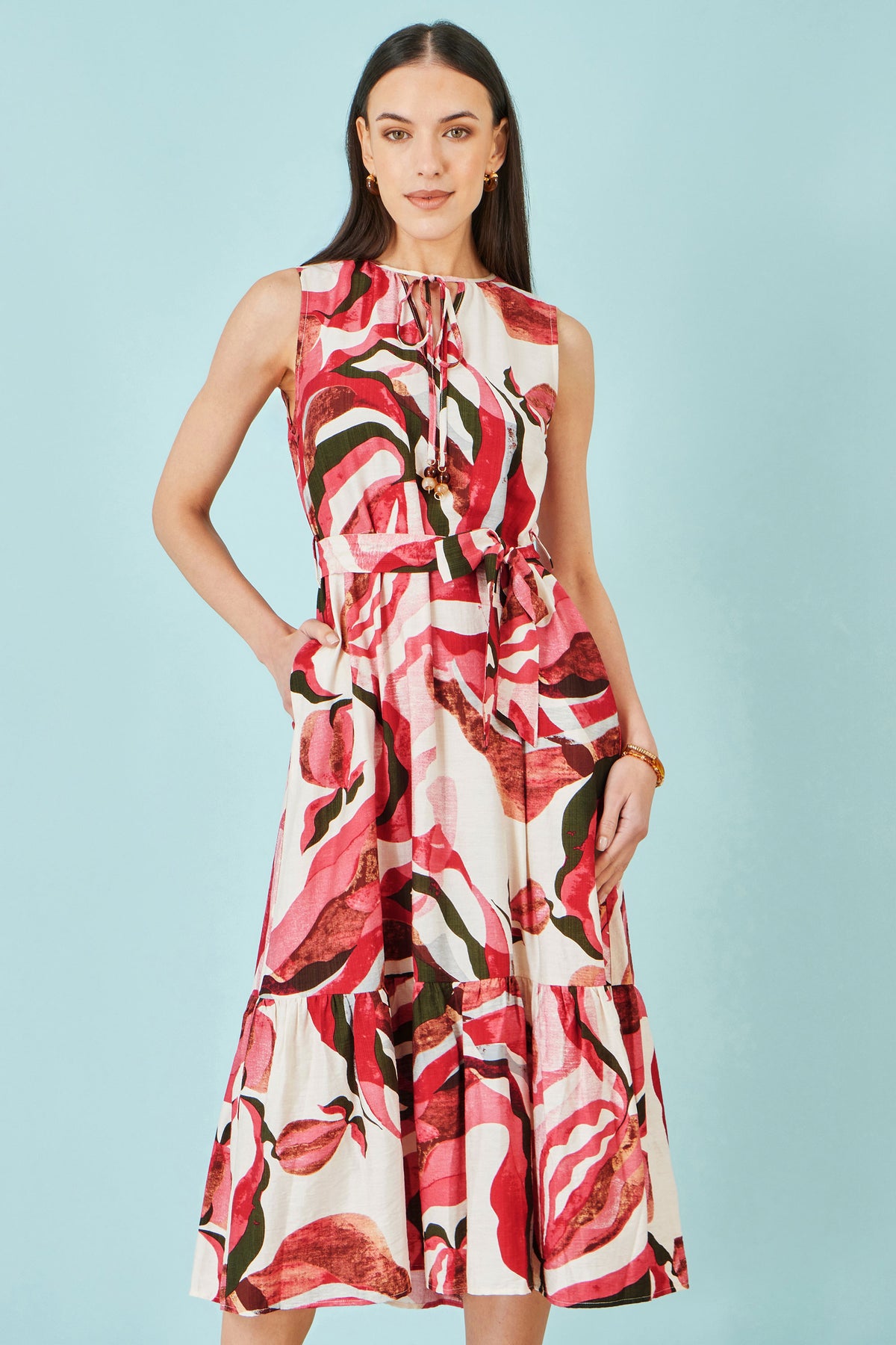 Yumi Pink Viscose Swirl Print Midi Dress Dress Casual Yumi