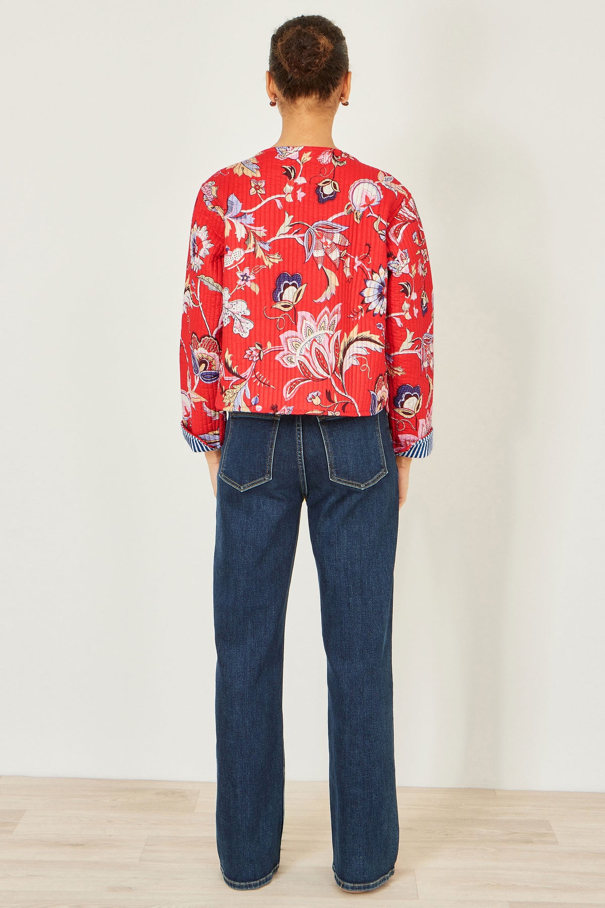 Yumi Red Boho Print Cotton Reversible Quilted Jacket Outerwear Yumi