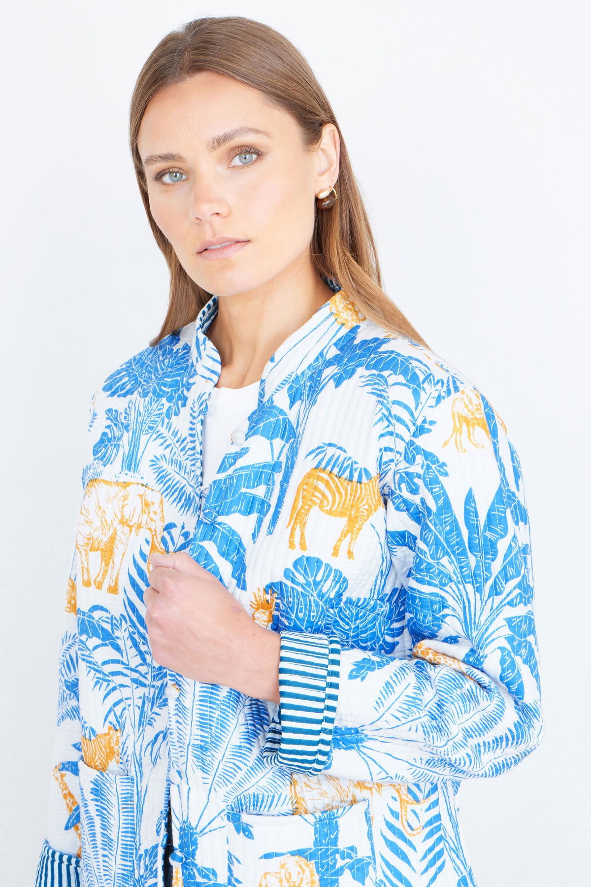 Yumi Blue Jungle Reversible Cotton Quilted Jacket Outerwear Yumi