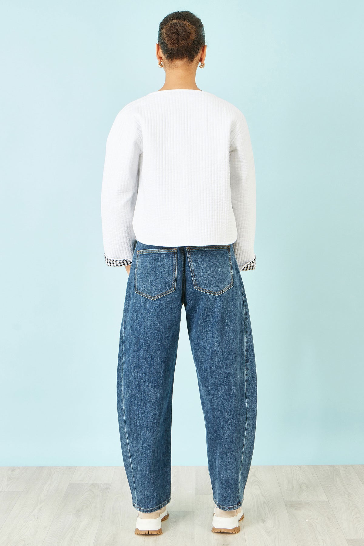 Yumi White Gingham Reversible Cotton Quilted Cropped Jacket Outerwear Yumi