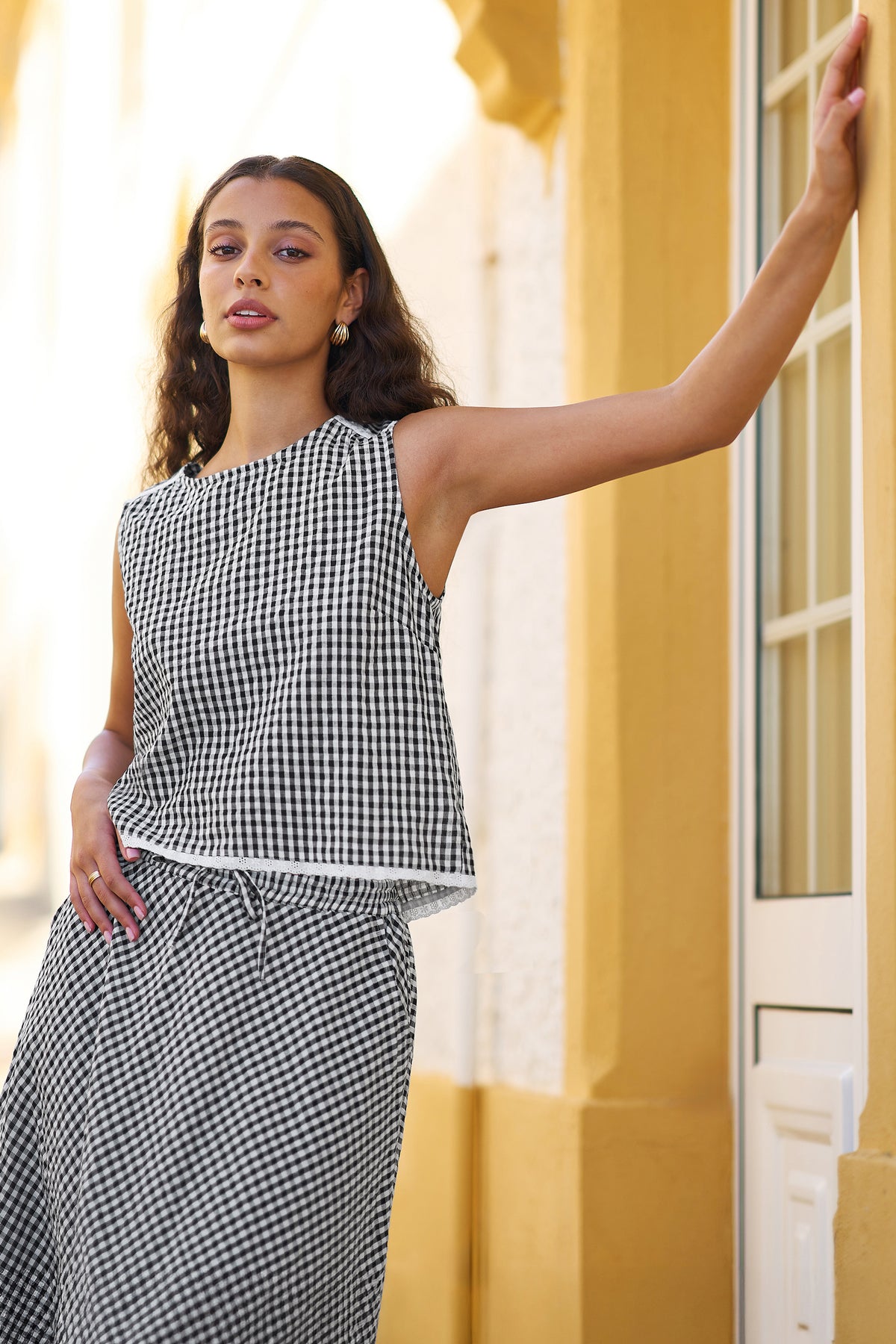 Yumi Black Gingham Cotton Midi Skirt Skirts Yumi