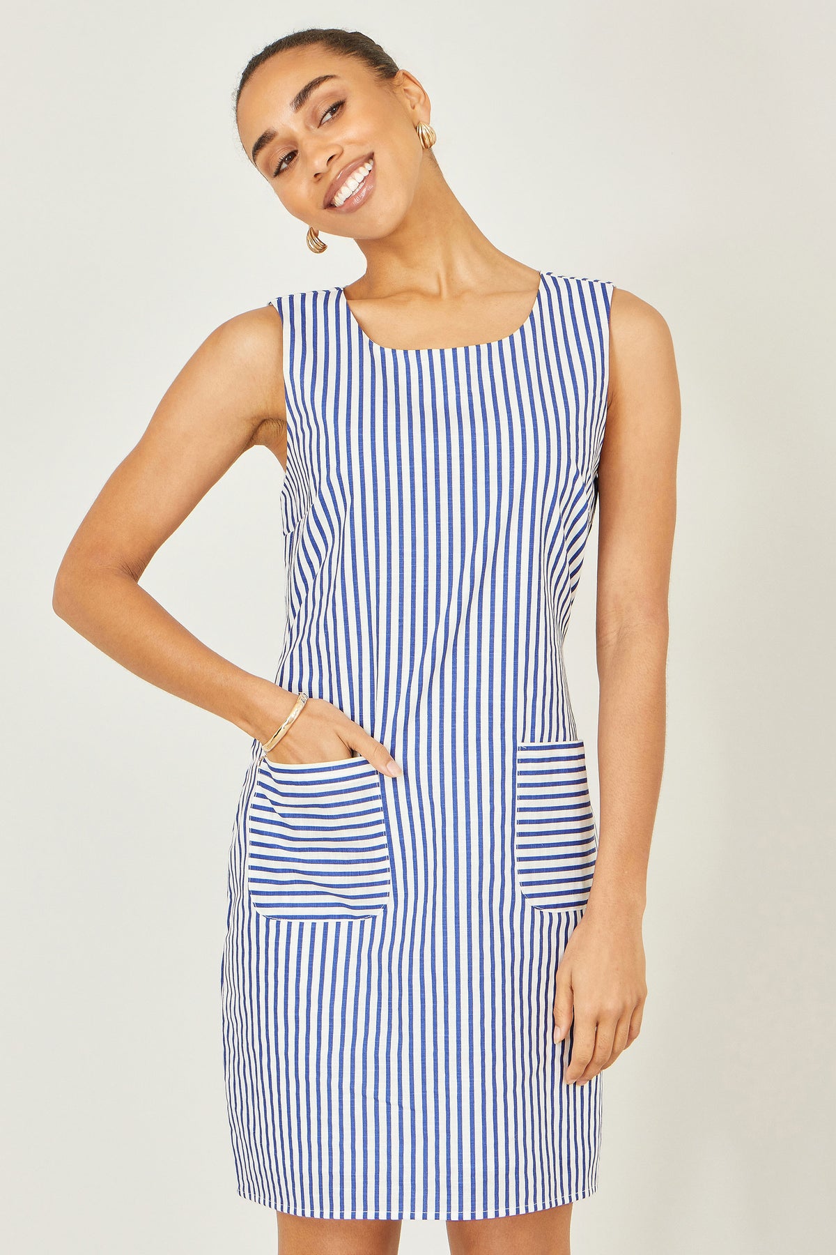 Yumi Navy Stripe Cotton Shift Dress Dress Casual Yumi