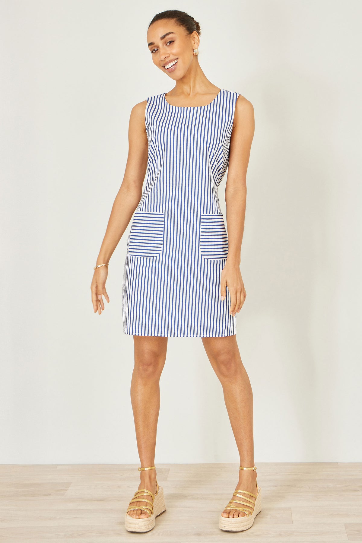 Yumi Navy Stripe Cotton Shift Dress Dress Casual Yumi