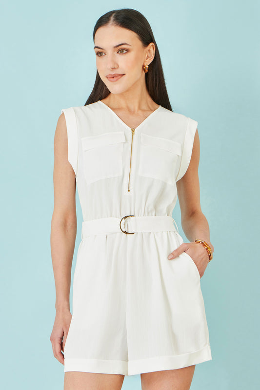 Yumi White Utility Style Playsuit PLAYSUIT Yumi