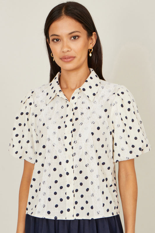 Yumi White Polka Dot Lace Boxy Shirt SHIRT Yumi