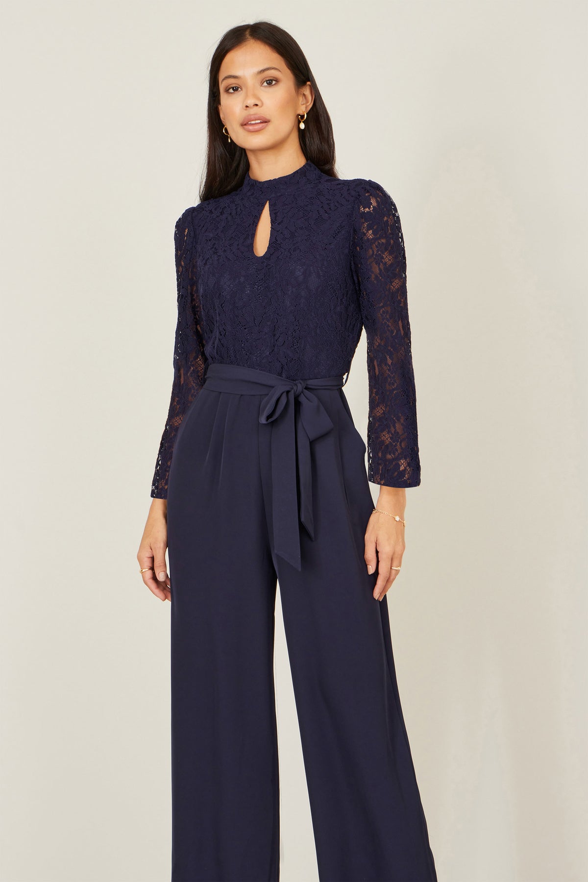 Yumi Navy Lace Applique Jumpsuit JUMPSUIT Yumi