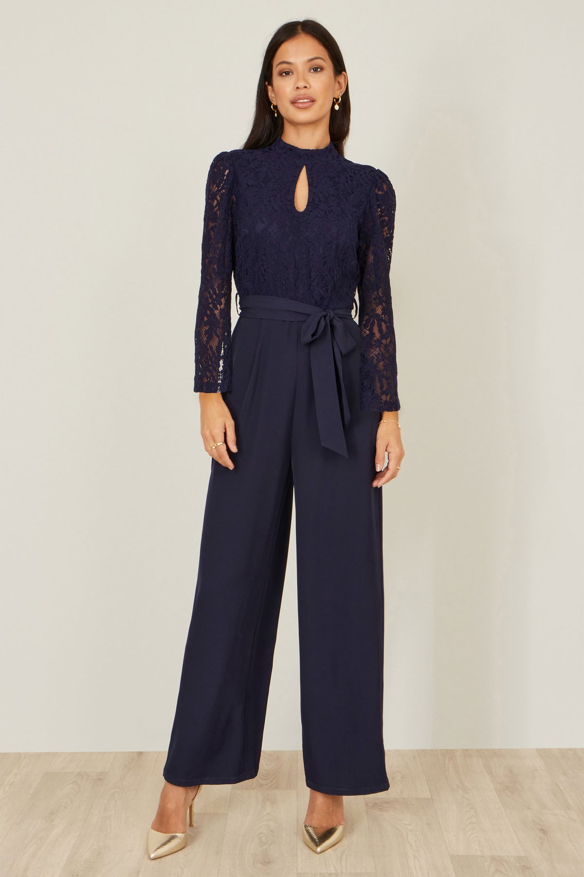 Yumi Navy Lace Applique Jumpsuit JUMPSUIT Yumi