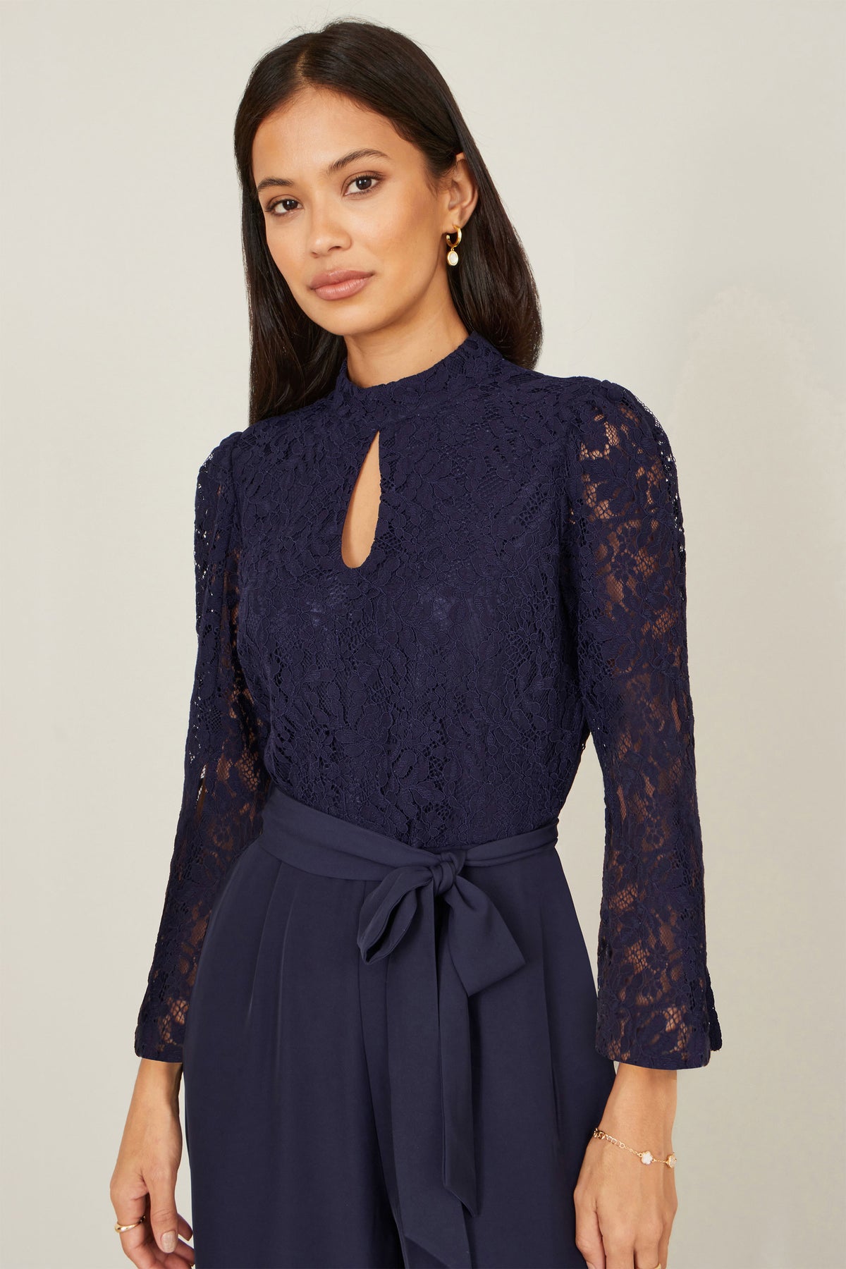 Yumi Navy Lace Applique Jumpsuit JUMPSUIT Yumi