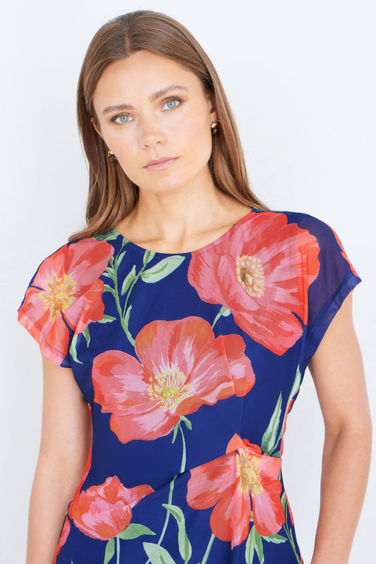 Yumi Navy Poppy Mesh Top Tops Yumi