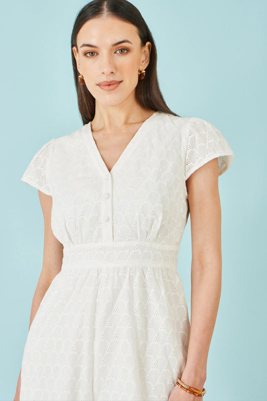 Yumi White Cotton Broderie Anglaise Playsuit PLAYSUIT Yumi