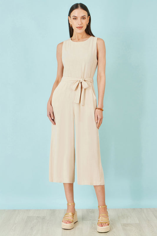 Yumi Beige Viscose Culotte Jumpsuit JUMPSUIT Yumi