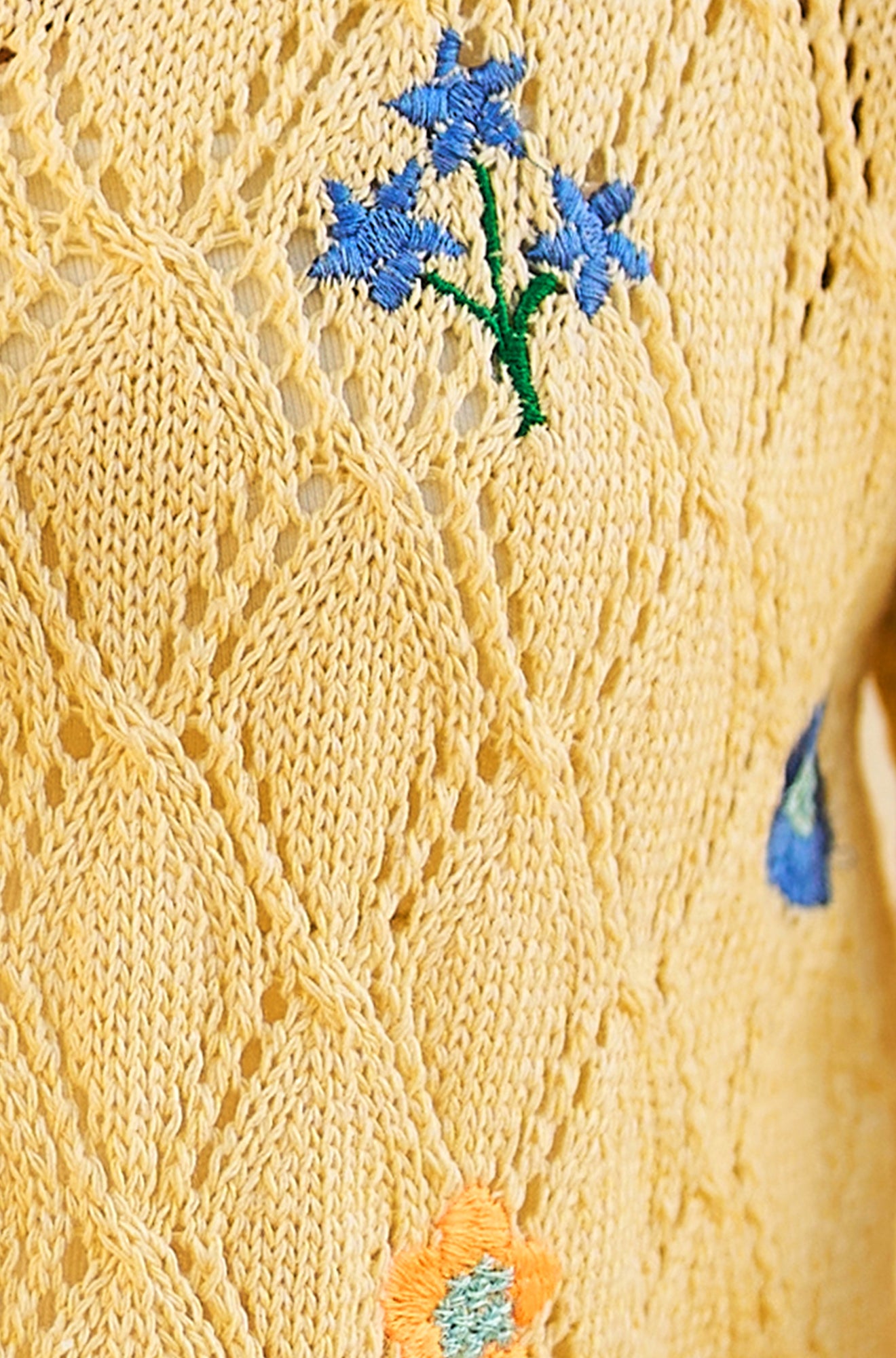 Yumi Butter Yellow Embroidered Pointelle Cardigan Knit Cardigan Yumi
