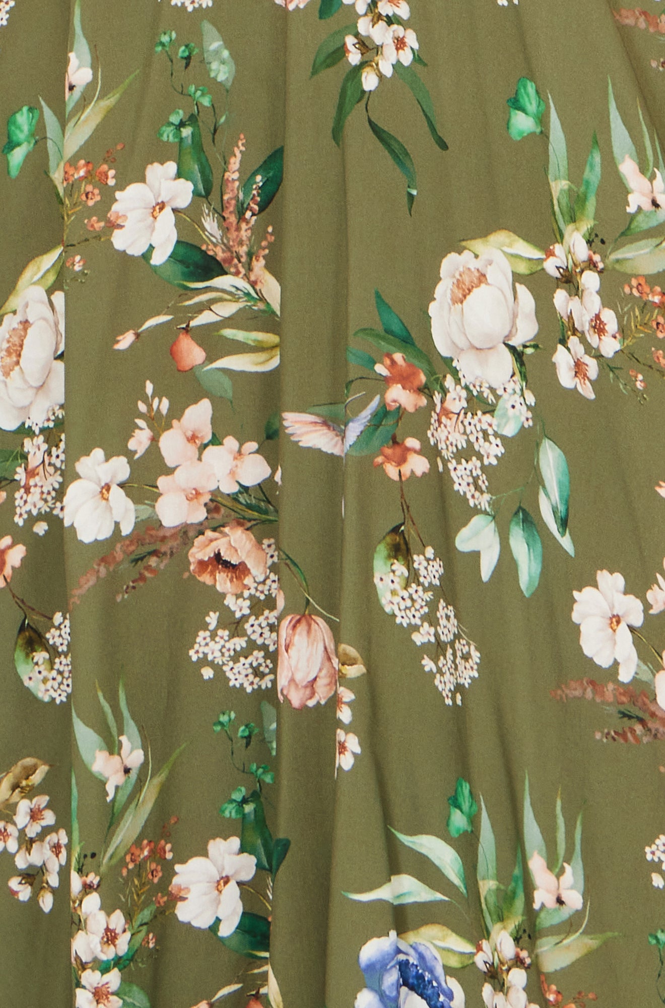 Yumi Sage Green Viscose Floral Print Midi Dress With Ruched Waist Dress Casual Yumi