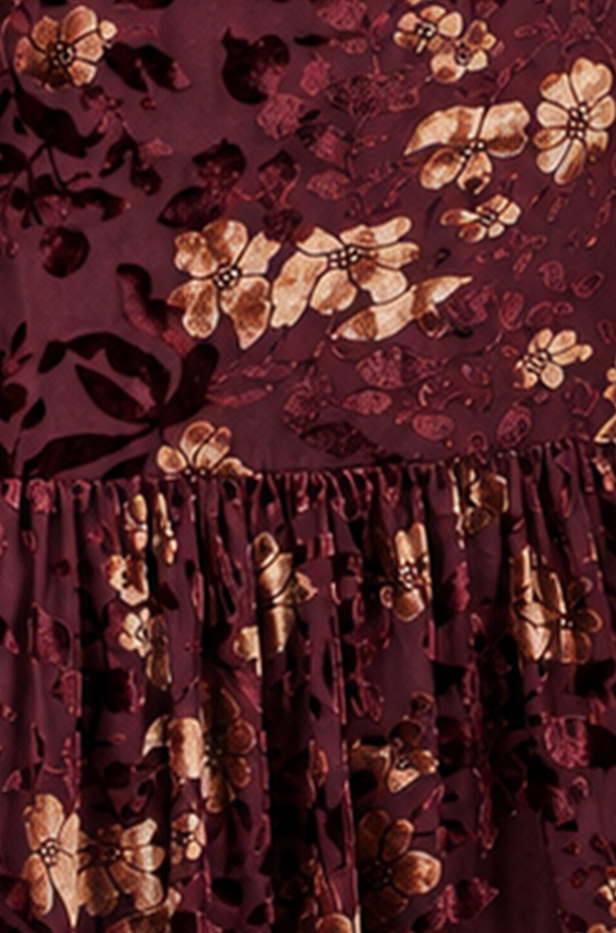 Yumi Burgundy Velvet Floral Midi Dress With Frill Dress Party Yumi