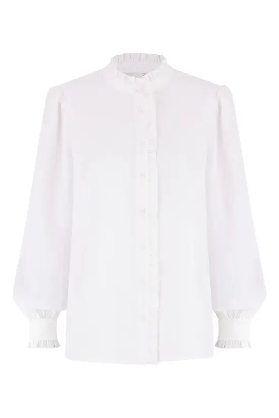 Yumi White Frill High Neck Shirt Yumi