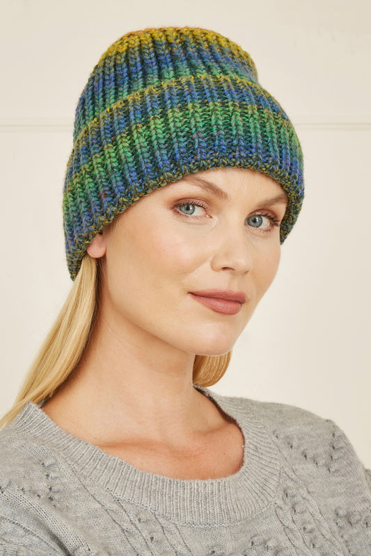 Yumi Multi Knitted Ombre Beanie Hat Yumi