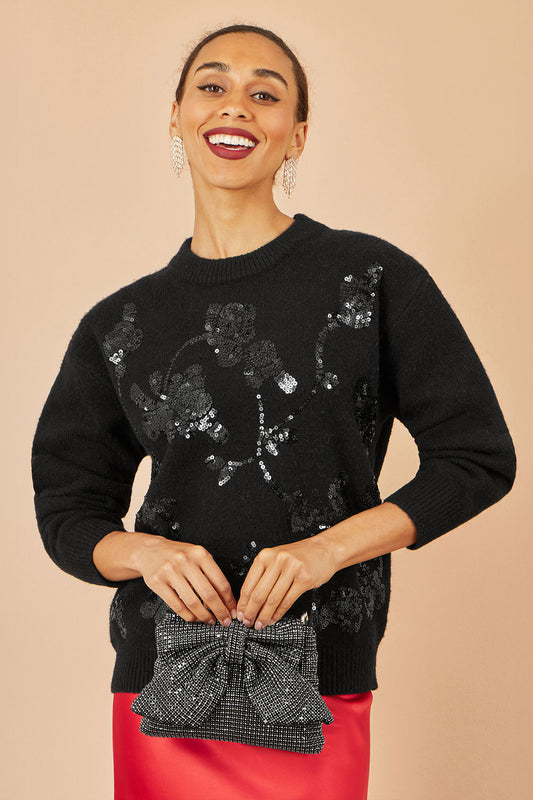 Yumi Black Rhinestone Bow Bag ACC BAGS Yumi