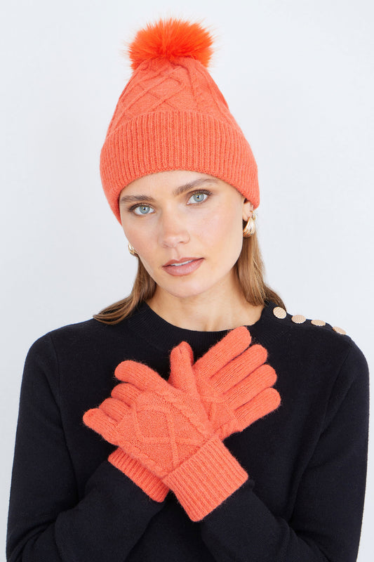 Yumi Orange Cable Knitted Gloves ACC GLOVES Yumi