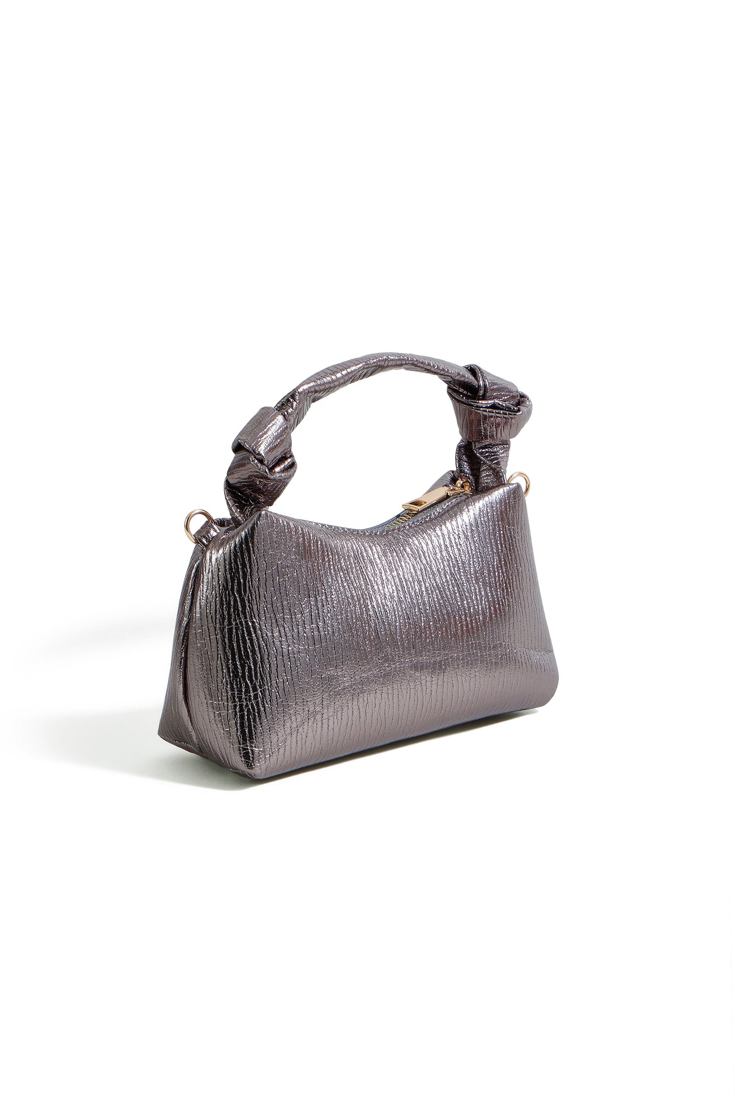 Yumi Pewter Textured Small Knot Handle Handbag ACC BAGS Yumi