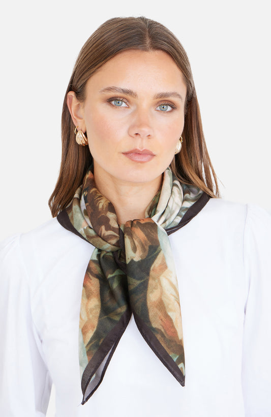 Yumi Brown Viscose Autumnal Floral Scarf ACC SCARF Yumi