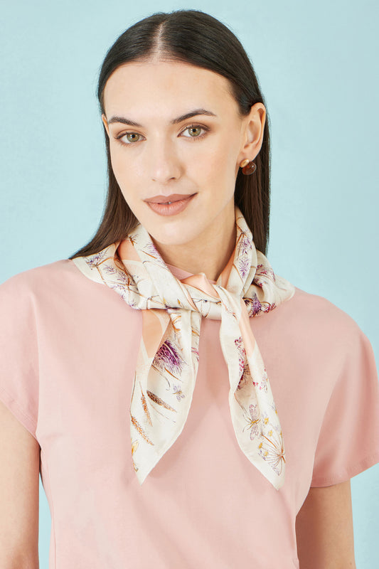 Yumi Ivory 100% Silk Delicate Floral Print Scarf ACC SCARF Yumi